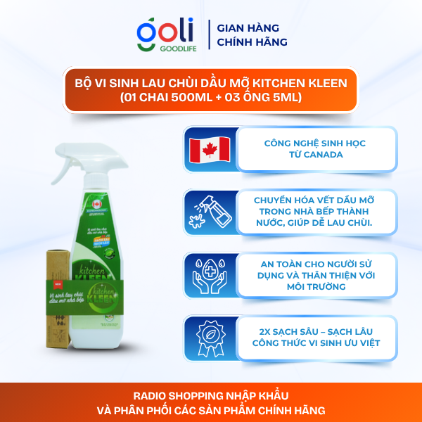 Chai xịt bếp đa năng Kitchen KLEEN Lau chùi dầu mỡ [1 chai 500ml - 3 ống 5ml]